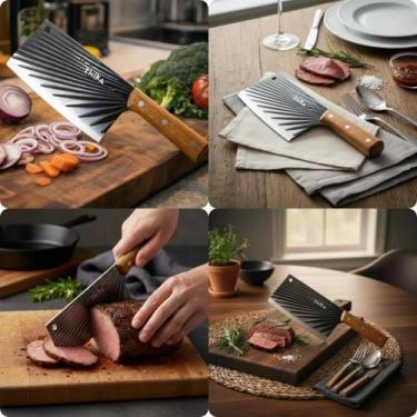 Imagem de Cutelo Aço Inox Cabo Madeira Carnes Ossos Churrasco Açougues Açougueir