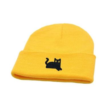 Imagem de Gorro De Malha Com Estampa De Gato Preto Para Homens E Mulheres, Quent