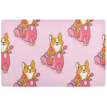 Imagem de TSENQUE Tapete de porta engraçado personalizado fofo Corgi Dog rosa tapete de boas-vindas absorvente, tapete de entrada impermeável lavável para casa, 81 cm x 50 cm