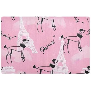 Imagem de Tapetes de porta personalizados Paris Eiffel Poodle para cachorro rosa tapetes fofos para entrada bem-vindo fosco exterior antiderrapante tapetes de porta laváveis 81 x 50 centímetros