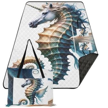 Imagem de TSENQUE Tapete grande de unicórnio de cavalo marinho cobertor de praia bonito impermeável cobertor de praia à prova de areia tapetes florais grandes para acampamento 299 cm x 203 cm