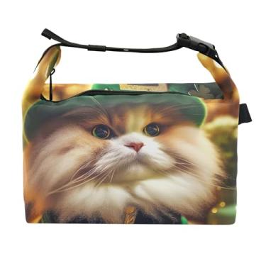 Imagem de TSENQUE Lancheira feminina St Patricks Kitten Cute Cat Lancheira portátil para trabalho linda bolsa térmica para adultos