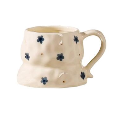 Imagem de Caneca de café de cerâmica feita à mão com estampa de corações de flores fofas - xícara de café artística exclusiva de 340 g, presente criativo para chá, cappuccino e uso no escritório (1, flor)