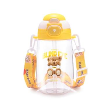 Imagem de Garrafa Infantil 800ml Antivazamento com Canudo e Alça Ajustável | Tampa com Trava para Uso Diário (Amarelo)
