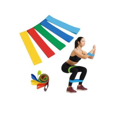 Imagem de Kit 5 Faixas Elásticas Elásticos Alongamento Pilates Yoga Exercícios Condicionamento Físico Yoga Saúde Relaxamento Academia Músculos Personal Trainer