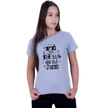 Imagem de Camiseta Baby Look Feminina Fé em Deus Racionais Mcs, Cinza, M