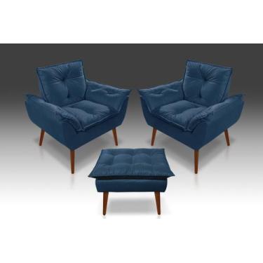 Imagem de Kit 02 Poltrona Opala +Puff Opala Suede Azul Marinho-CASA DA POLTRONA 