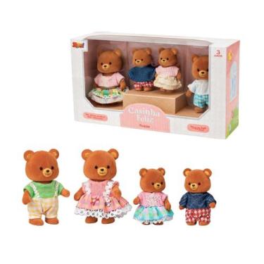 Imagem de Casinha Feliz Família Urso Com Bonecos Aveludados Toque Macio Brinqued