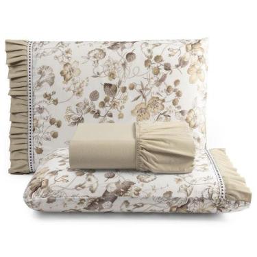 Imagem de Jogo Lençol Fiore King 180 Fios 100% Algodão 3Pç Bege Floral - Casa Sc