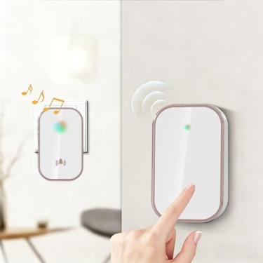 Imagem de Campainha sem fio, alcance de 1 metro à prova d'água, campainha com 38 sinos, 8 níveis de volume e luzes arco-íris, campainhas altas sem fio para sala de aula em casa, escritório, dourado