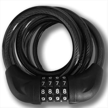 Imagem de Trava de cabo de bicicleta com combinação redefinível de 4 dígitos, cabo de aço resistente com revestimento de vinil à prova d'água, trava de segurança antirroubo para bicicleta elétrica de estrada