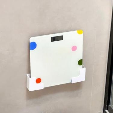 Imagem de 1 par de suporte de balança resistente montado na parede sem perfuração adesivo instalação rack de armazenamento economia de espaço para banheiro, armário, lavanderia, branco