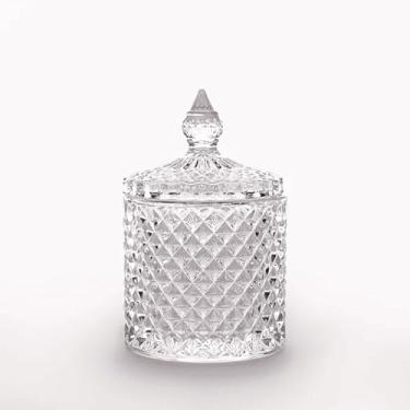 Imagem de Bomboniere de Vidro com Tampa, Cristal Transparente, Padrão Diamante, 15,5 x 18,5 x 15,5 cm