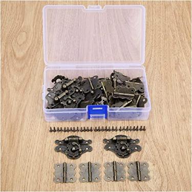 Imagem de Fecho de olhal com fivela de ferrolho retrô antigo, 12 peças de fechaduras de bronze, travas decorativas, fivelas, caixas de joias de madeira, cadeados + 24 peças de dobradiças de armário + parafusos