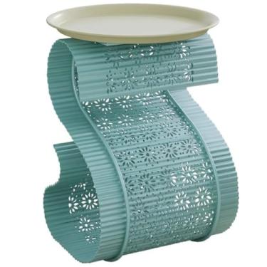 Imagem de Mesa de canto mesa de canto moderna em forma de S design oco mesa de sofá, suporte de revistas simples de ferro B&B, mesa de centro multifuncional para varanda, com bandeja