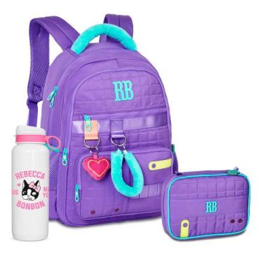 Imagem de Kit Mochila Costas Acolchoada Rebecca Bonbon Estojo Box, RB26238 Lilás