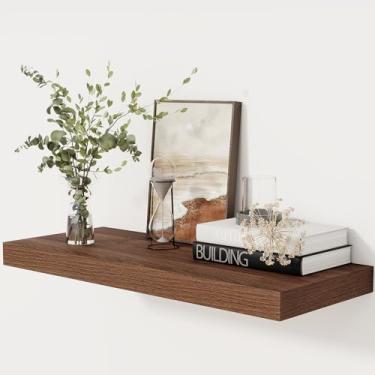 Imagem de Prateleiras flutuantes de 76 cm de comprimento, prateleira flutuante de 30 polegadas de profundidade para livros, prateleiras de armazenamento de madeira rústica 76 x 30 cm para armazenamento e