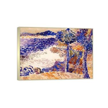 Imagem de Impressão em tela de paisagem pronta para pendurar - pintura de arte de parede famosa - pinheiros por mar - decoração moderna para casa imagem moldura prateada 70 x 100 cm 27 x 39 pol