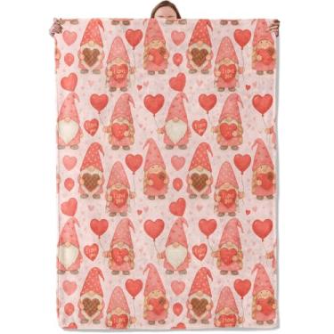 Imagem de Cobertor de gnomo de dia dos namorados, presentes para mulheres, meninas, crianças, macio, quente, leve, flanela, fofo, rosa, coração e balões para quarto, sala de estar, casa, sofá, decoração de