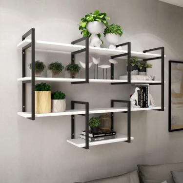 Imagem de Prateleira Moderna Madeira e Ferro Estiloso Elegante 90 Decorativa Ind