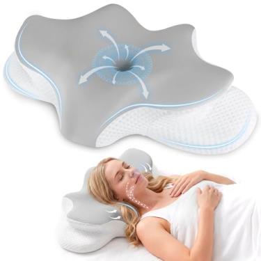 Imagem de Travesseiro cervical de pescoço para alívio da dor, travesseiro ergonômico com contorno lateral para dormir, travesseiro refrescante para suporte de pescoço e ombro, travesseiro ortopédico de espuma