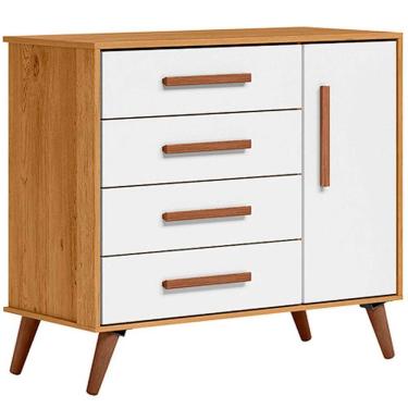 Imagem de Cômoda Sapateira Infantil 1 Porta 4 Gavetas Magia Freijó/branco Acetinado