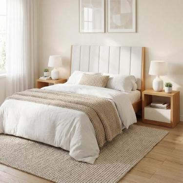 Imagem de Cabeceira Cama Queen 1,65m Estofada com 02 Mesas de Cabeceira e Gaveta