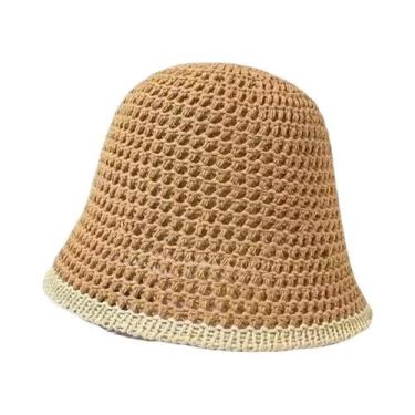 Imagem de Chapéu Bucket Feminino De Verão 2024 Em Tricô Vazado Com Proteção Sola