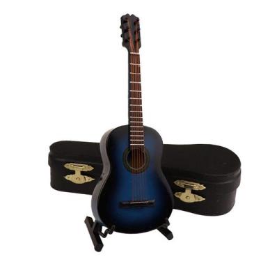 Imagem de Mini instrumento musical azul de madeira modelo de guitarra clássica -