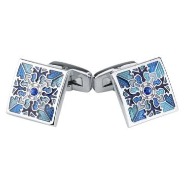 Imagem de Cufflinks, esmalte quadrado masculino com cristal azul, tapinha vintag