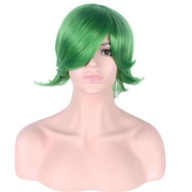 Imagem de Peruca de cosplay verde em camadas curtas com franja lateral de 25 cm 