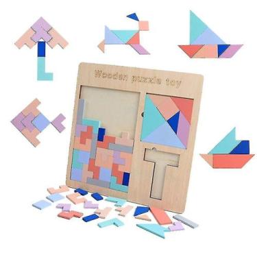 Imagem de Brinquedo de madeira Wood Tetris Game T Shape Tangram 3 em 1 - Gloome 