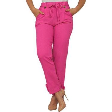 Imagem de Calça Linho Alfaiataria Jogger Cochard Social Laço Sinto Fak, Pink, GG