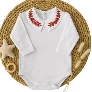 Imagem de Body Para Bebê Meninos Luxo Algodão Manga Longa Gola Bordada - BEBE E 