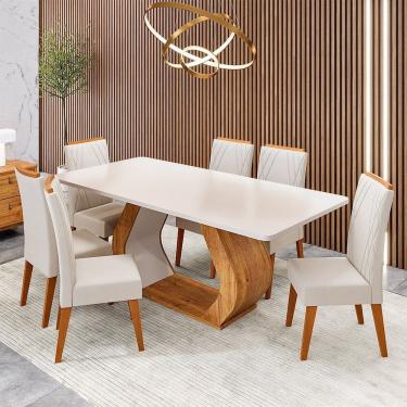 Imagem de Conjunto Sala de Jantar 6 Lugares Retangular Tampo em Mdf Midy Mel/Blonde/Bege