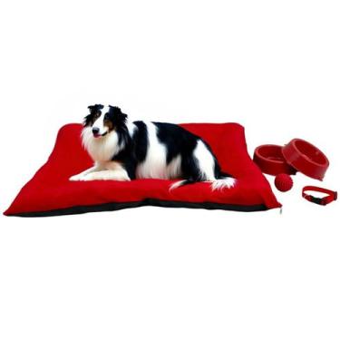 Imagem de Kit Colchonete Pet Médio com Comedouro Coleira Bolinha Fofos - Supri P