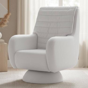 Imagem de Poltrona de Amamentação Com Balanço Giratória Cone Sky D02 Linho Branco C-419 - Lyam Decor