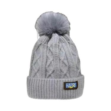 Imagem de Gorro Feminino De Tricô Grosso Com Pompom, Quente, Cor Sólida, Para Ou