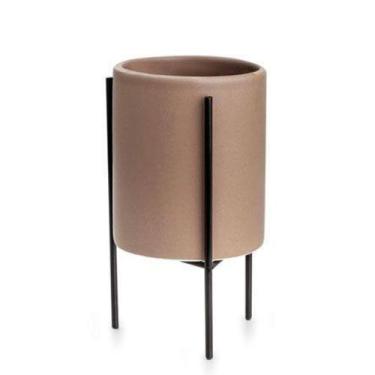 Imagem de Cachepot Em Cerâmica Cinza Com Suporte 15 Cm - Mart