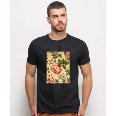 Imagem de Camiseta masculina Preta algodao Papel de Parede Flores Floral Arte
