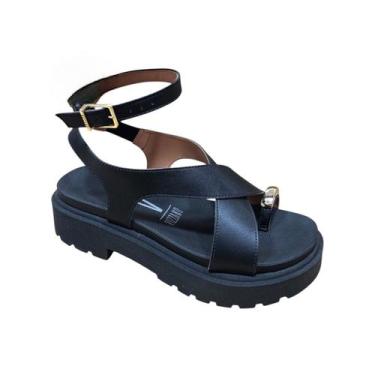 Imagem de Sandalia Papete Vizzano Flatform Feminina Tratorada Macia, Preto, 36