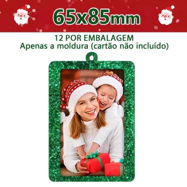 Imagem de Moldura para Foto Lembrancinha de Natal Glitter 65x85mm Pingentes de Fotos HX638-09 Verde Tudo em Caixa