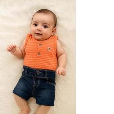 Imagem de Conjunto bebê verão short jeans e regata moda bebê - Bela fase, Laranj
