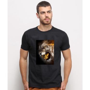 Imagem de Camiseta masculina Preta algodao Leão Dourado Animais Fundo Preto