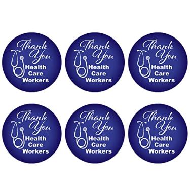 Imagem de Beistle 6 peças Thank You Health Care Workers Medical Staff Appreciation Frontline First Responders Pinback Button Badge Pins Patriotic Party Supplies and Lemors, 5 cm, Azul/Branco