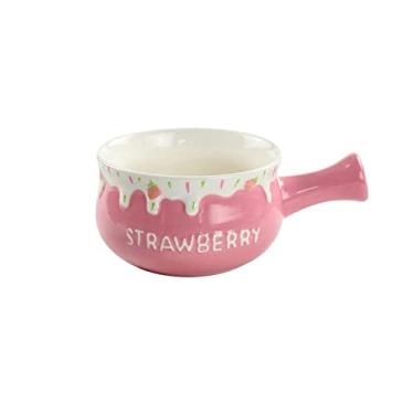 Imagem de Tigela de cerâmica de 450ml com alça Prato de jantar criativo Tigela redonda para assar arroz (cor: rosa)