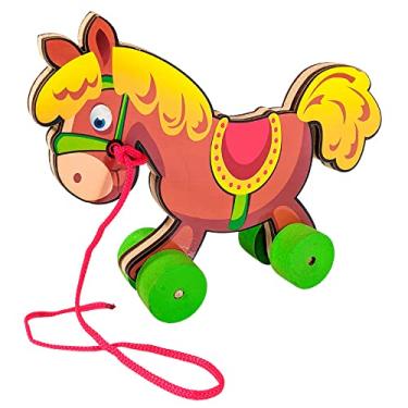 Imagem de Brinquedo Cavalinho De Puxar Carrinho Educativo Madeira Bebê Pedagógico Maninho Brinquedos