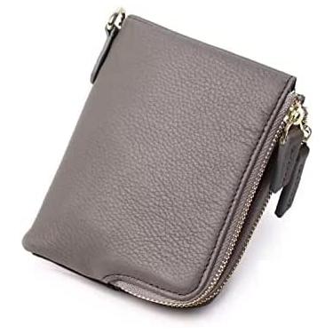 Imagem de Carteira feminina pequena de couro genuíno com zíper bolsa de moeda curta de luxo bolso duplo, cinza 1,12x2x9cm, atualizado1