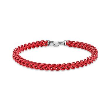 Imagem de Metro Jewelry Pulseira masculina de acrílico vermelho de aço inoxidável, 23 cm, corrente de franco, 5 mm de largura, garra de lagosta