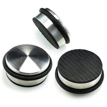 Imagem de Rolha de porta de aço inoxidável (pacote com 3) 10,16 cm x 3,17 cm – Paradas de porta de alta durabilidade com alças de gel de sílica – Elegante porta decorativa resistente para trava de trava e segurança no chão e na parede